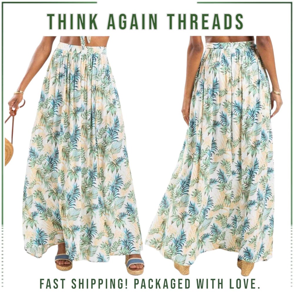 NWT Francesca Mi Ami Avelle Multi Palm Leaves Maxi Skirt Ivory Size Medium
